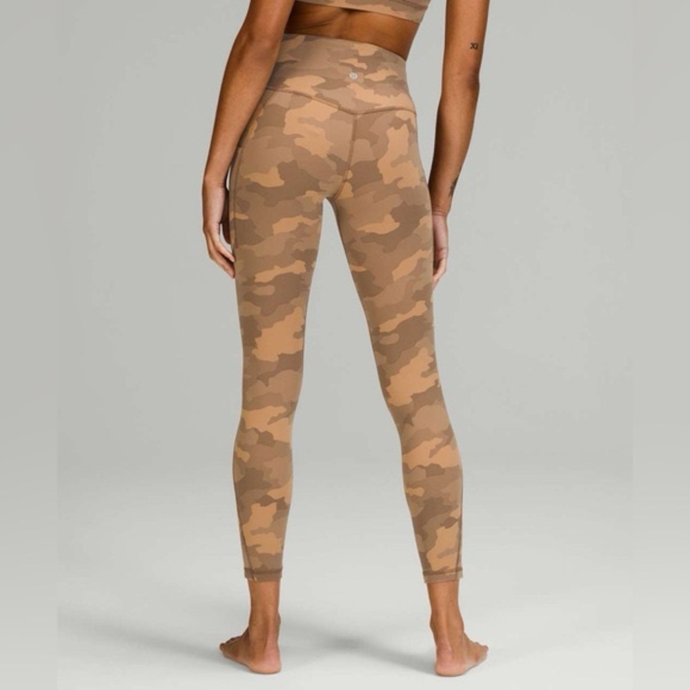 Lululemon Athletica Tan Brown Camouflage Leggings align with pockets